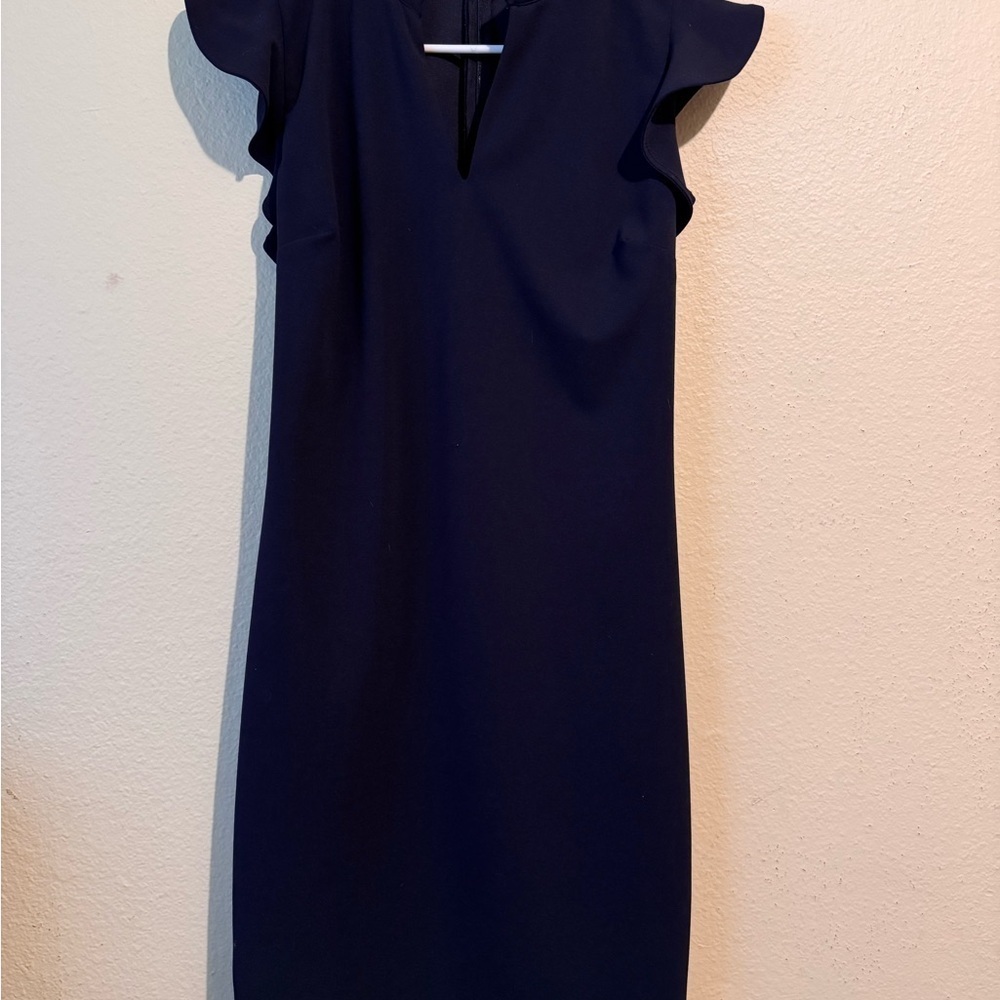 New York & Company Blue Sheath Midi Dress with Flutter Sleeves